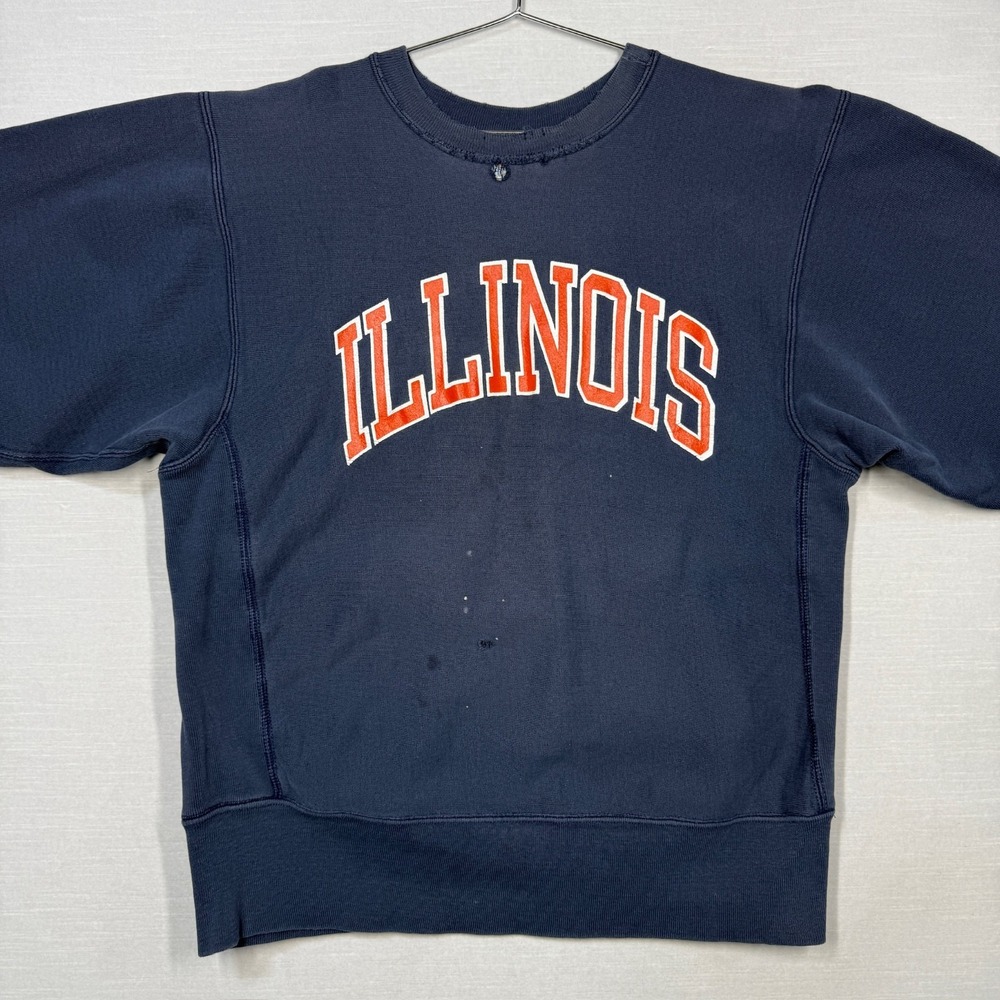Champion Reverse Weave Warmup Illinois‎ Sweatshirt Men L Blue Thrashed Stain 80s